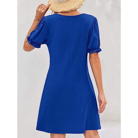 Women Puff Sleeve Summer Casual Womens Dress with Pockets Ruffle Cuffs Small - Picture 3 of 8